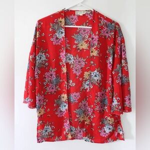 Red floral kimono top